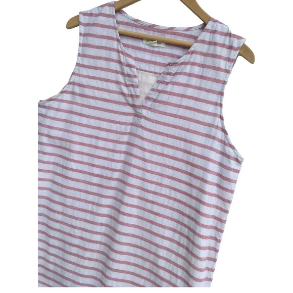 Beach Lunch Lounge Dress Womens L Linen Sleeveless Striped V Neck Beachy Pink - Picture 9 of 12